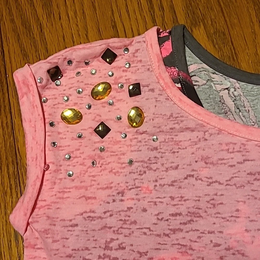 Justice NWOT Pink and Gray Graphic Peace Layered Dress - Girl's 12